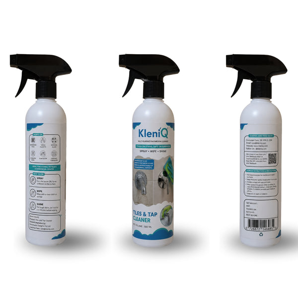KleniQ Tiles & Tap Cleaner | Removes Hard Water Stains, Soap Scum & Limescale | Multi-Surface Bathroom Cleaner | 500ml